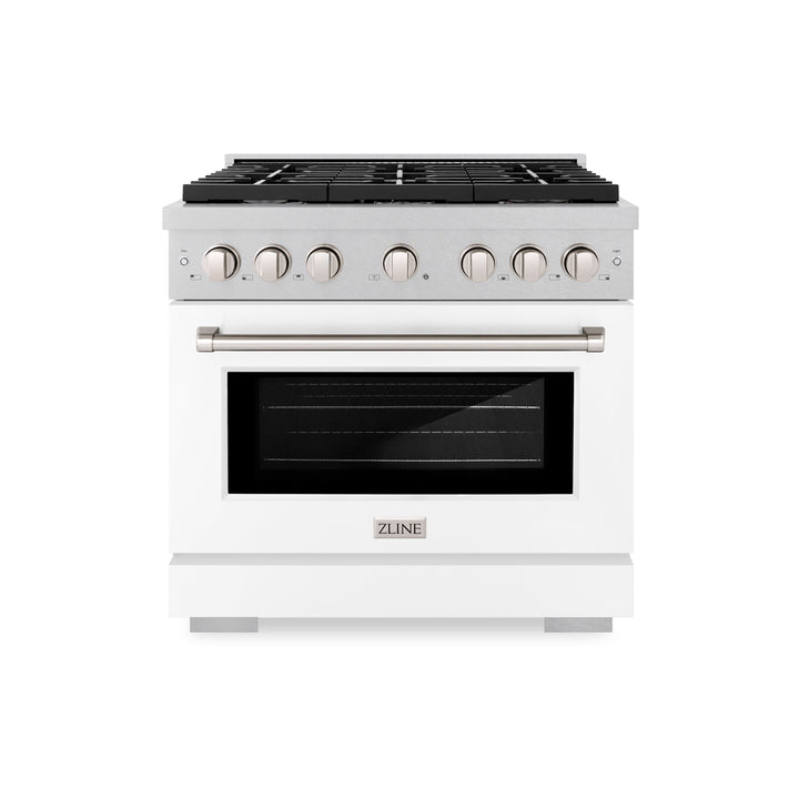 ZLINE 36" 5.2 cu. ft. Paramount Dual Fuel Range with 6 Burners in DuraSnow® Stainless Steel with White Matte Door, SDRS-WM-36