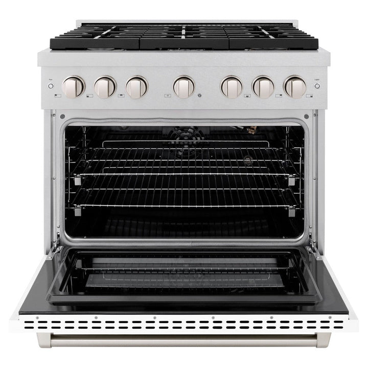 ZLINE 36" 5.2 cu. ft. Paramount Dual Fuel Range with 6 Burners in DuraSnow® Stainless Steel with White Matte Door, SDRS-WM-36