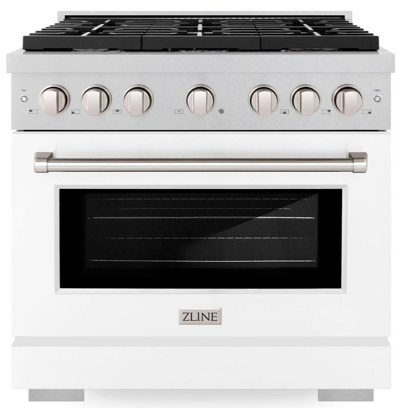 ZLINE 36" 5.2 cu. ft. Paramount Dual Fuel Range with 6 Burners in DuraSnow® Stainless Steel with White Matte Door, SDRS-WM-36