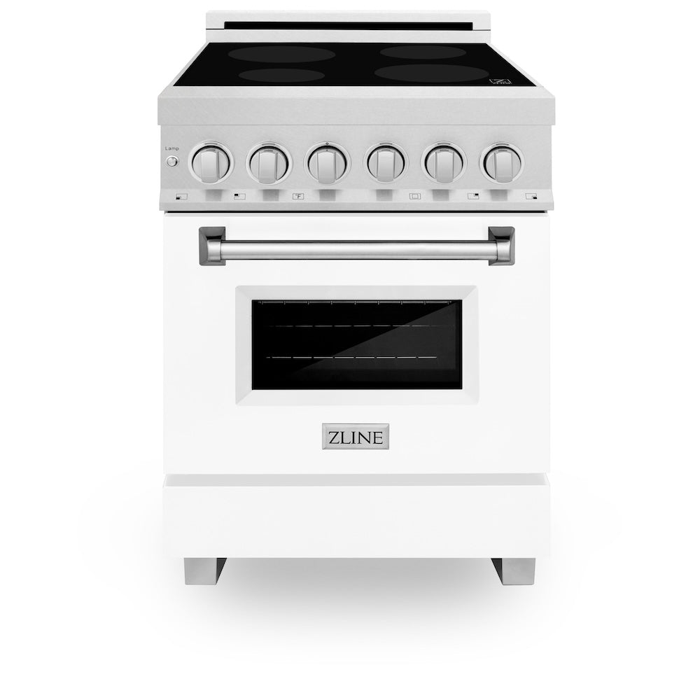 ZLINE 24 in. 2.8 cu. ft. Legacy Induction Range with 4 Element Cooktop and Electric Oven in Satin Stainless Steel and White Matte Door (RAINDS-WM-24)