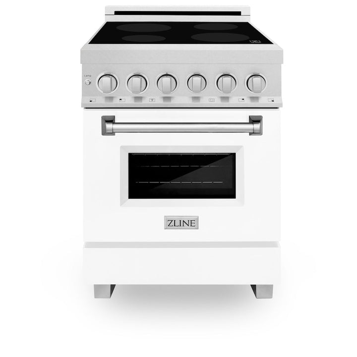 ZLINE 24 in. 2.8 cu. ft. Legacy Induction Range with 4 Element Cooktop and Electric Oven in Satin Stainless Steel and White Matte Door, Open Box-Excellent Condition