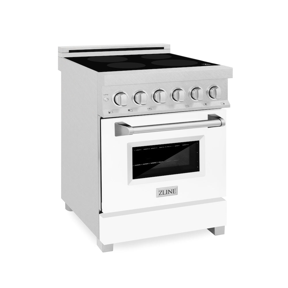 ZLINE 24 in. 2.8 cu. ft. Legacy Induction Range with 4 Element Cooktop and Electric Oven in Satin Stainless Steel and White Matte Door (RAINDS-WM-24)