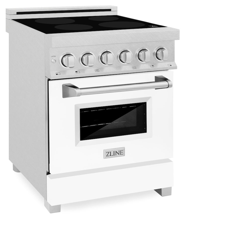 ZLINE 24 in. 2.8 cu. ft. Legacy Induction Range with 4 Element Cooktop and Electric Oven in Satin Stainless Steel and White Matte Door, Open Box-Excellent Condition