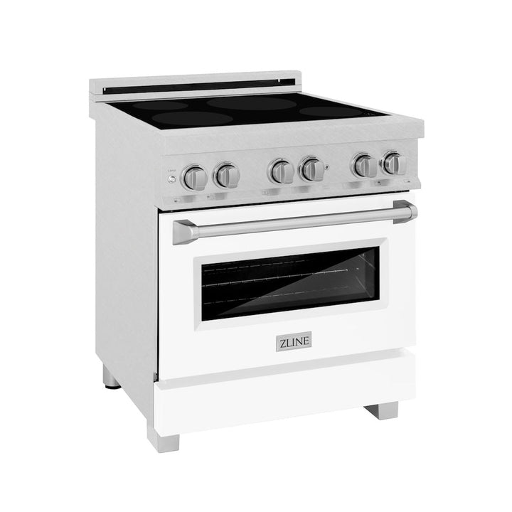 ZLINE 30 in. 4.0 cu. ft. Legacy Induction Range with 4 Element Cooktop and Electric Oven in Satin Stainless Steel and White Matte Door, Open Box-Excellent Condition