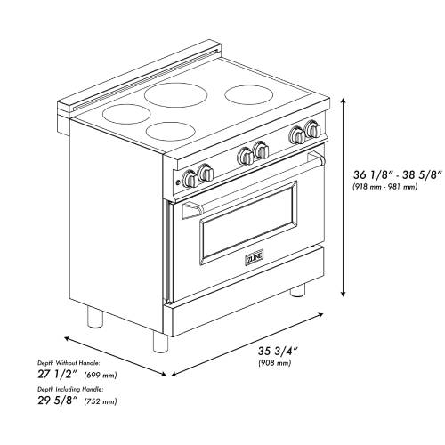 ZLINE 36" 4.6 cu. ft. Induction Range with a 5 Element Stove and Electric Oven in Durasnow and White Matte, RAINDS-WM-36