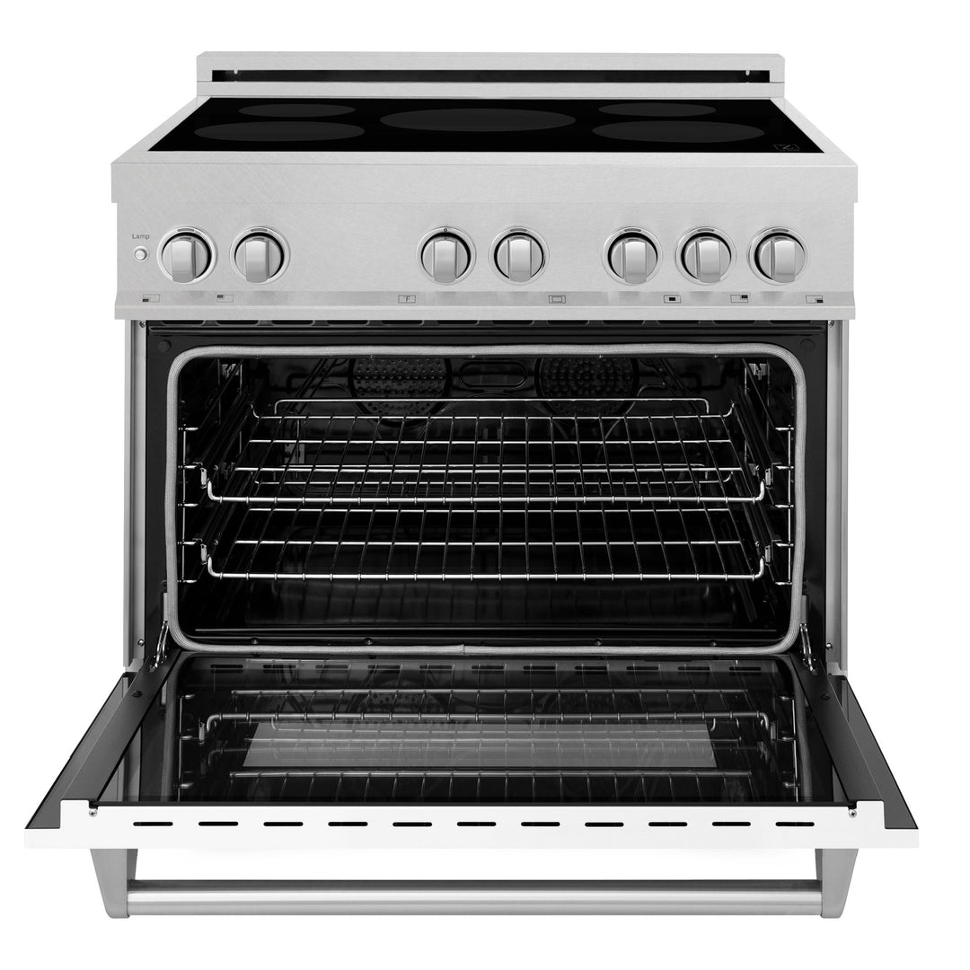 ZLINE 36" 4.6 cu. ft. Induction Range with a 5 Element Stove and Electric Oven in Durasnow and White Matte, RAINDS-WM-36