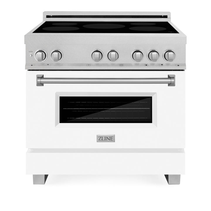 ZLINE 36" 4.6 cu. ft. Induction Range with a 5 Element Stove and Electric Oven in Durasnow and White Matte, RAINDS-WM-36