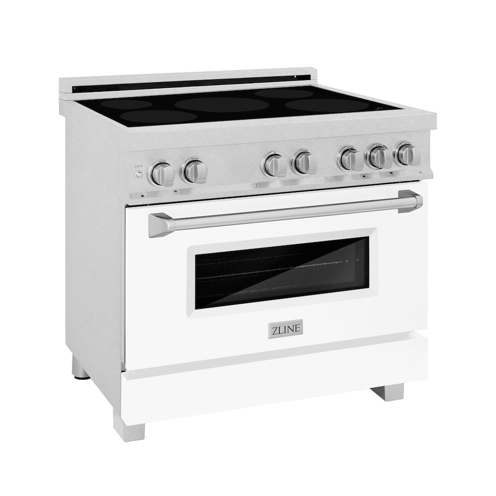 ZLINE 36 in. 4.6 cu. ft. Legacy Induction Range with 5 Element Cooktop and Electric Oven in Satin Stainless Steel and White Matte Door, Open Box-Excellent Condition