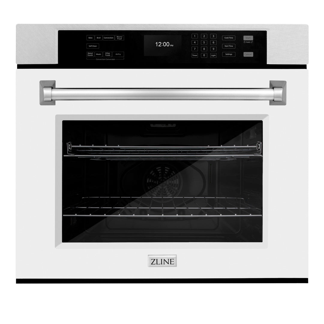 ZLINE 30" Professional Single Wall Oven with Air Fry and Self-Clean in DuraSnow® Stainless Steel with White Matte Door, WASS-WM-30