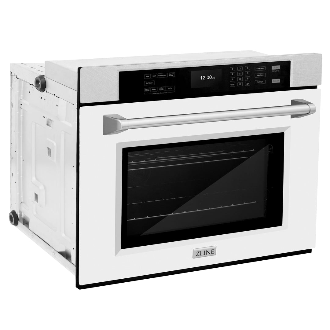 ZLINE 30" Professional Single Wall Oven with Air Fry and Self-Clean in DuraSnow® Stainless Steel with White Matte Door, WASS-WM-30