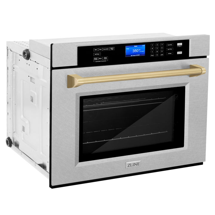 ZLINE 30" Autograph Single Wall Oven with Air Fry and Self-Clean in DuraSnow® Stainless Steel and Champagne Bronze Handle, WASSZ-30-CB