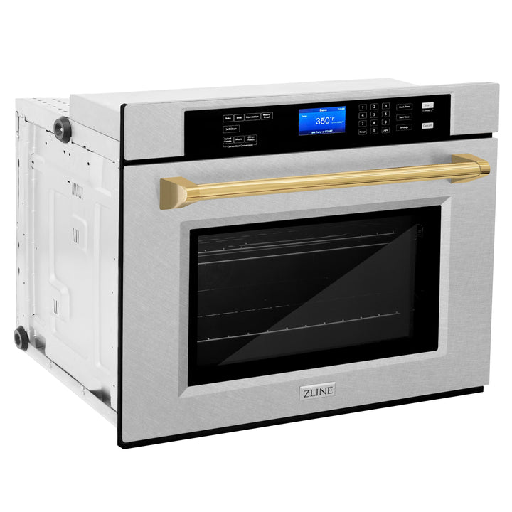 ZLINE 30" Autograph Single Wall Oven with Air Fry and Self-Clean in DuraSnow® Stainless Steel and Gold Handle, WASSZ-30-G