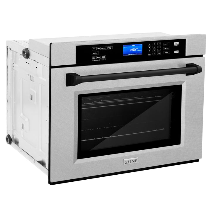 ZLINE 30" Autograph Single Wall Oven with Air Fry and Self-Clean in DuraSnow® Stainless Steel and Black Matte Handle, WASSZ-30-MB