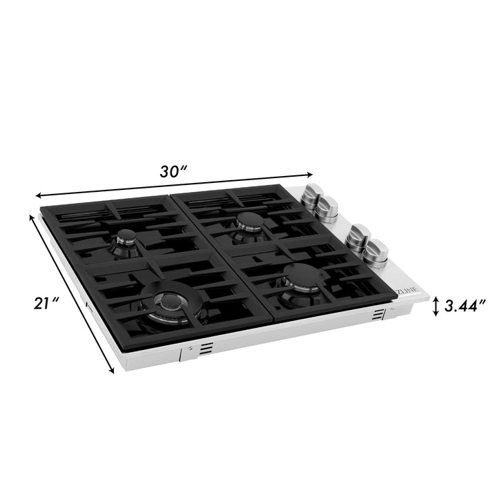 ZLINE 30" Dropin Gas Stovetop 4 Gas Brass Burners Black Porcelain Top