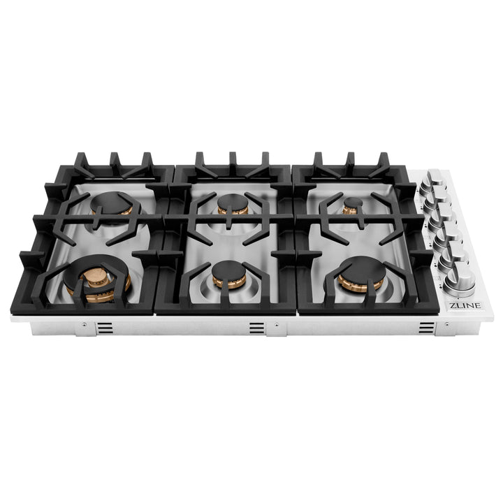 ZLINE 36 in. Dropin Cooktop with 6 Gas Brass Burners, RC-BR-36