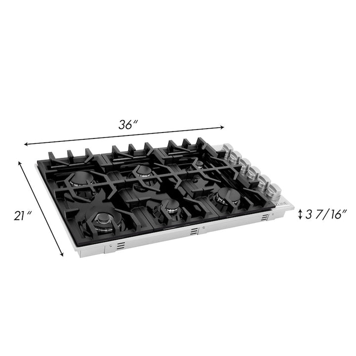 ZLINE 36 in. Dropin Cooktop with 6 Gas Burners and Black Porcelain Top, RC36-PBT