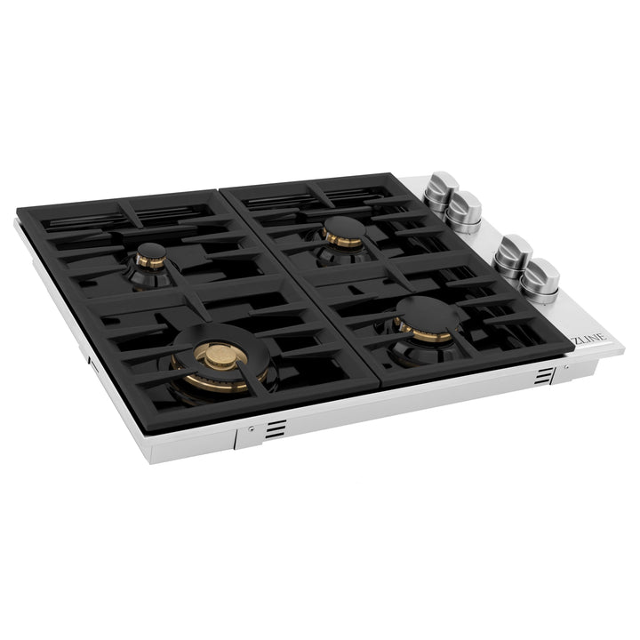 ZLINE 30" Dropin Gas Stovetop 4 Gas Brass Burners Black Porcelain Top