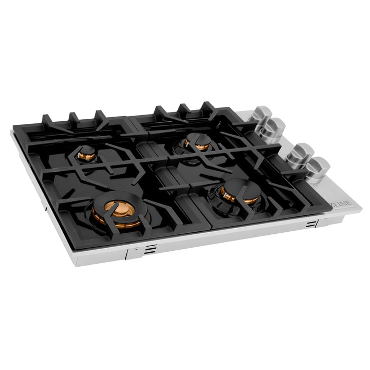 ZLINE 30 in. Dropin Cooktop with 4 Gas Brass Burners and Black Porcelain Top, RC-BR-30-PBT