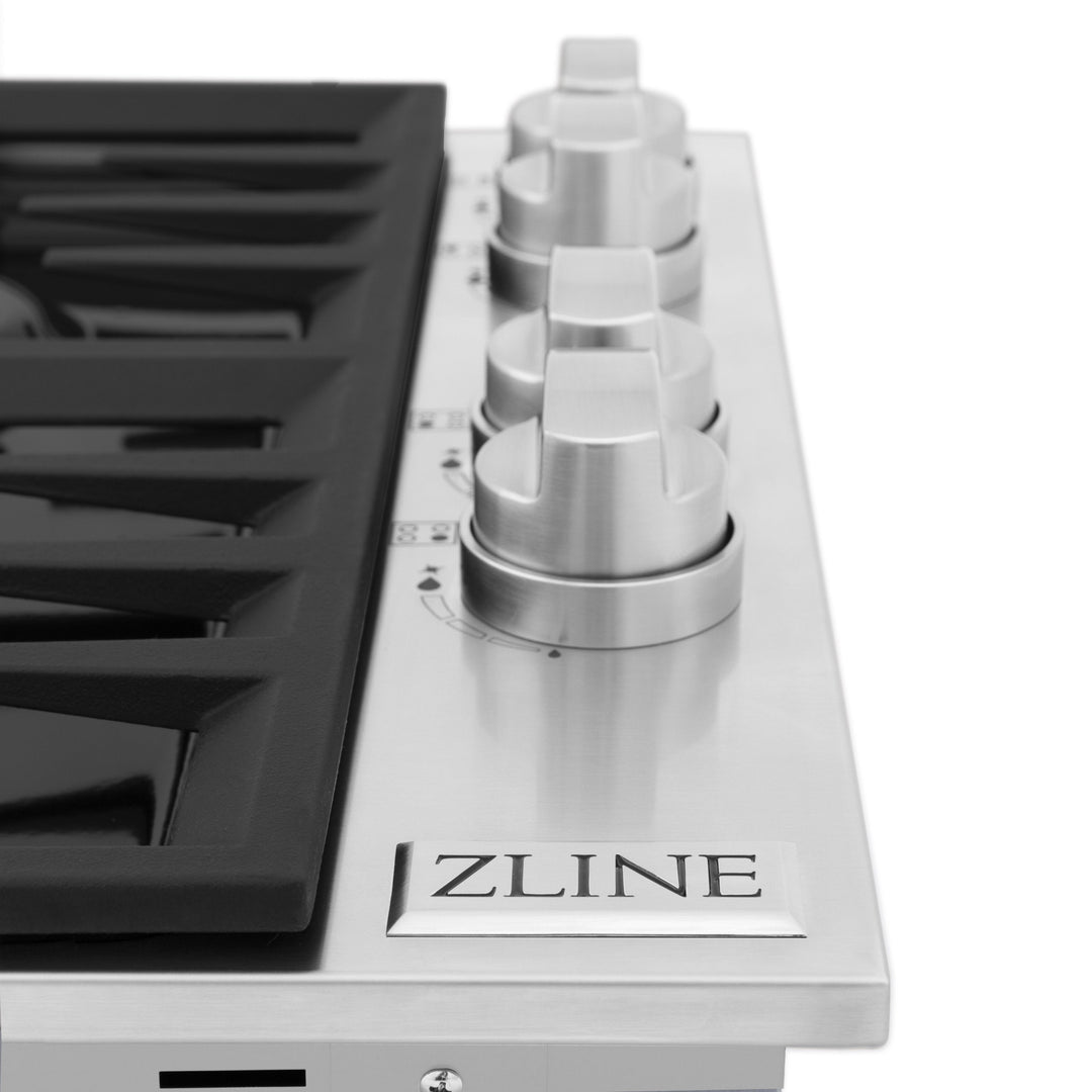 ZLINE 30" Dropin Gas Stovetop 4 Gas Brass Burners Black Porcelain Top