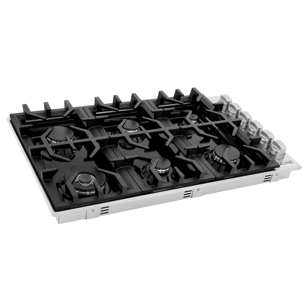 ZLINE 36 in. Dropin Cooktop with 6 Gas Burners and Black Porcelain Top, RC36-PBT