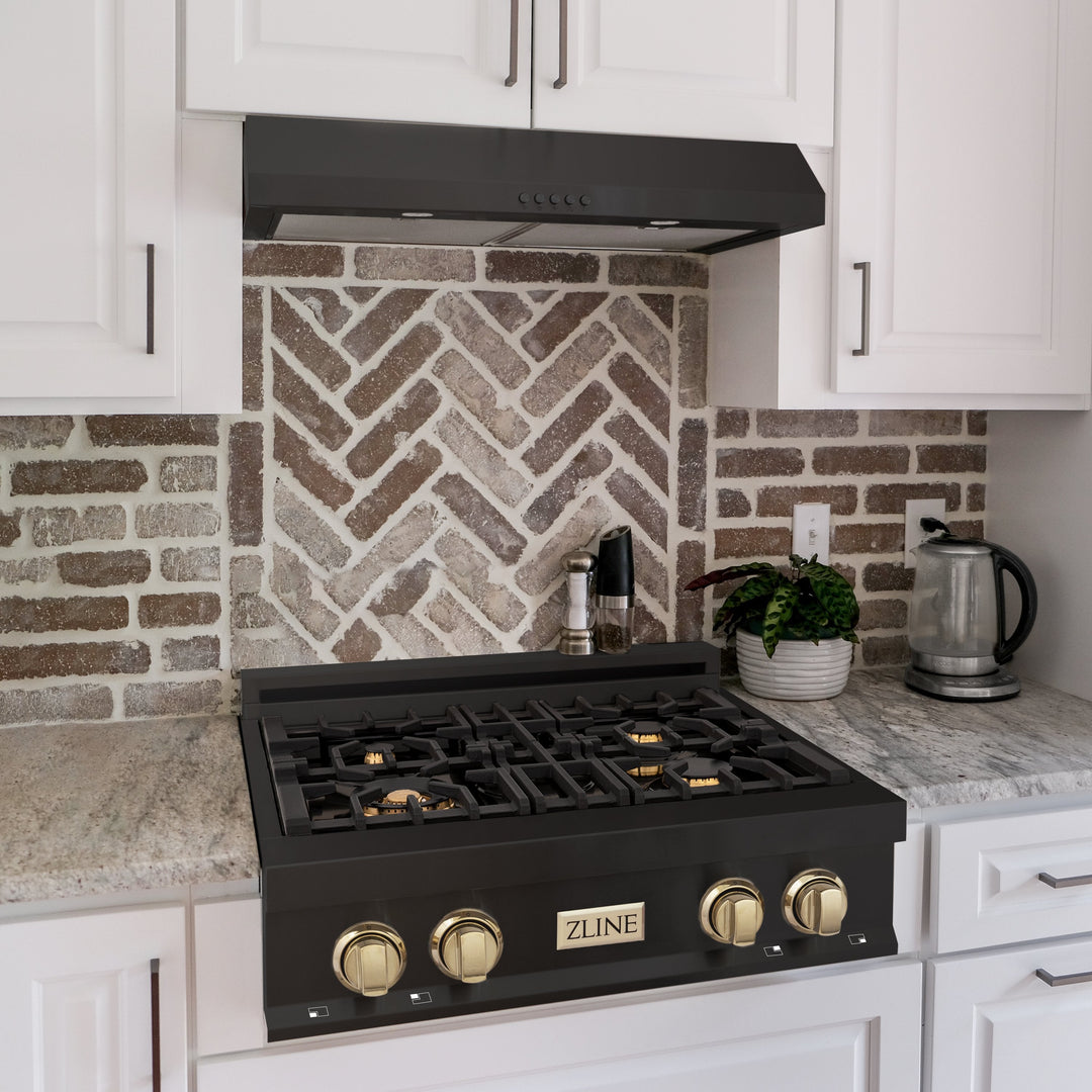 ZLINE 30" Porcelain Rangetop W/ 4 Gas Burners in Black Stainless Steel