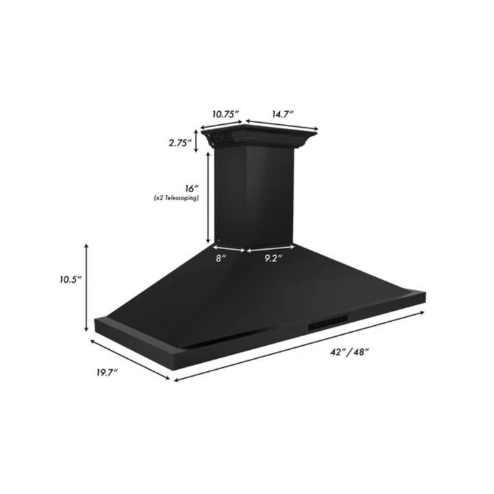 ZLINE Black Stainless Steel Wall Mount Range Hood with CrownSound Bluetooth Speakers (BSKBNCRN-BT)