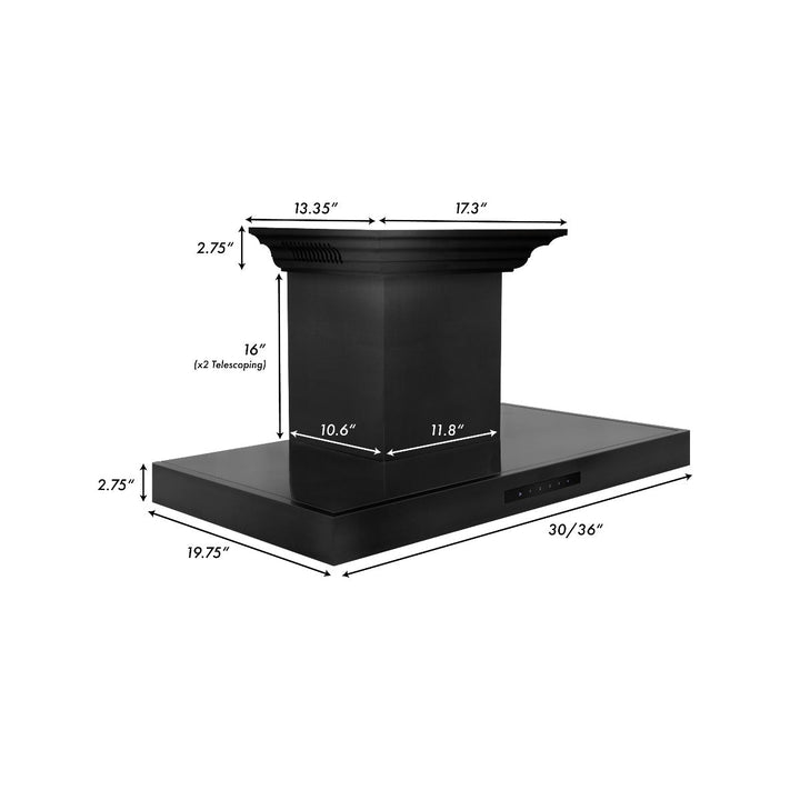 ZLINE 36 in. Wall Mount Range Hood in Black Stainless Steel with BlueTooth Crown Molding, BSKENCRN-BT-36