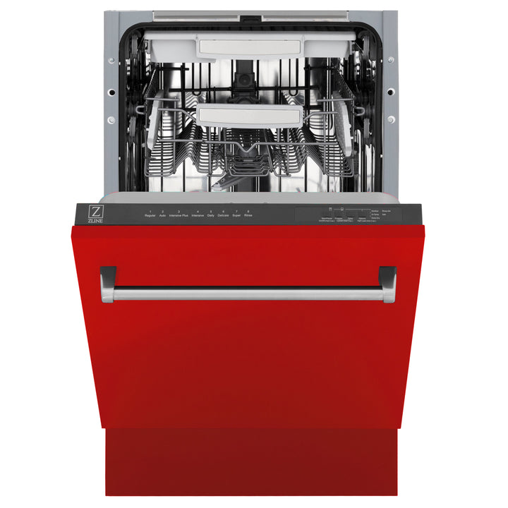 ZLINE 18 in. Tallac Series 3rd Rack Top Control Built-In Dishwasher in Red Matte with Stainless Steel Tub, 51dBa (DWV-RM-18)