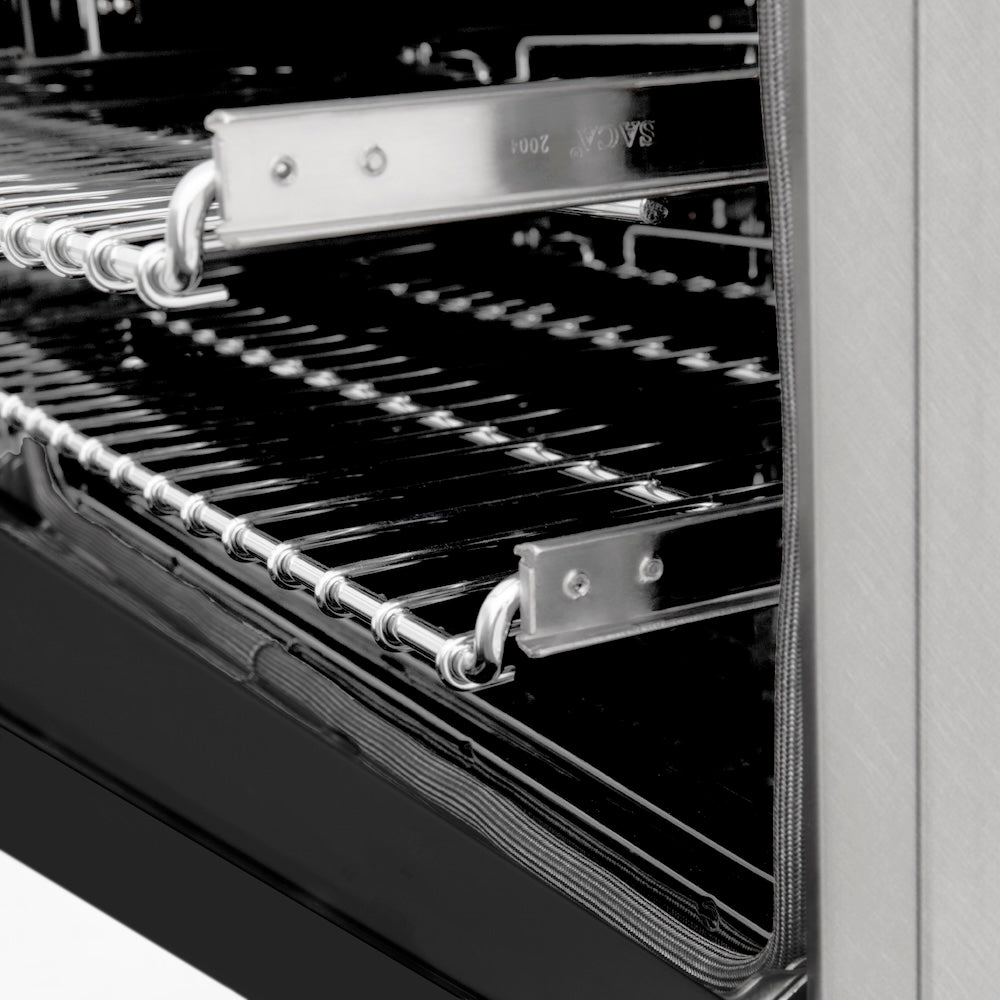 ZLINE 24 in. 2.8 cu. ft. Legacy Dual Fuel Range with 4 Burner Gas Cooktop and Electric Convection Oven in Satin Stainless Steel and Black Matte Door (RAS-BLM-24)