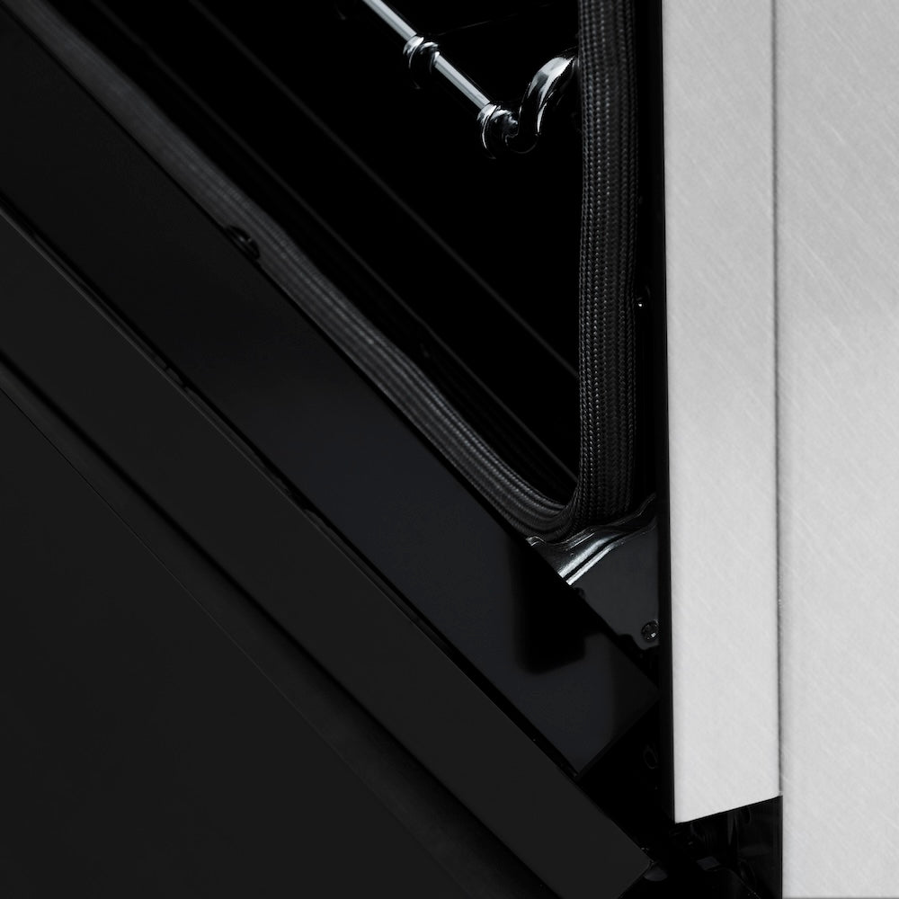 ZLINE 24 in. 2.8 cu. ft. Legacy Dual Fuel Range with 4 Burner Gas Cooktop and Electric Convection Oven in Satin Stainless Steel and Black Matte Door (RAS-BLM-24)