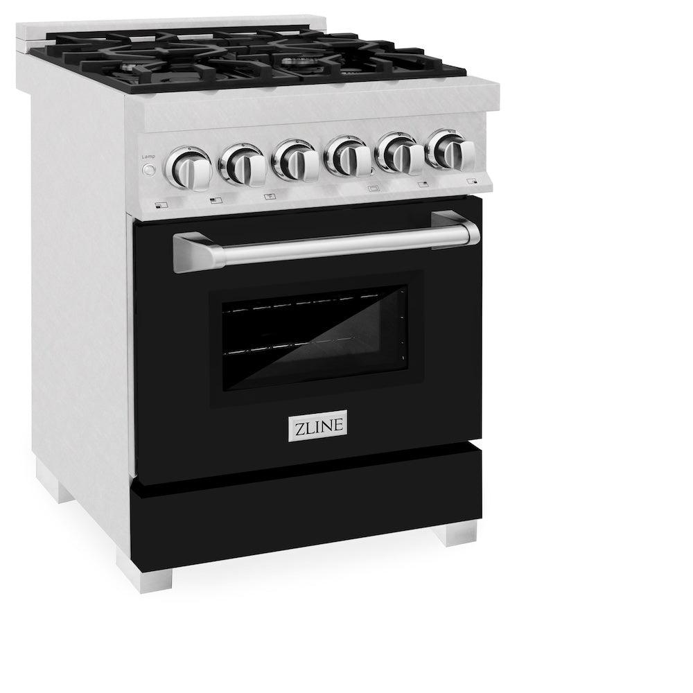ZLINE 24 in. 2.8 cu. ft. Legacy Dual Fuel Range with 4 Burner Gas Cooktop and Electric Convection Oven in Satin Stainless Steel and Black Matte Door (RAS-BLM-24)