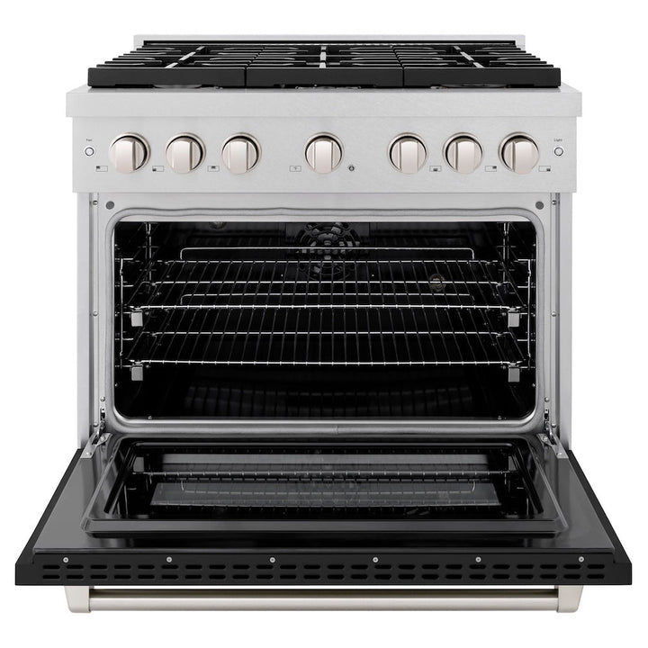 ZLINE 36 in. 5.2 cu. ft. Paramount Dual Fuel Range with 6 Burner Gas Cooktop and Electric Convection Oven in Satin Stainless Steel with Black Matte Door (SDRS-BLM-36)