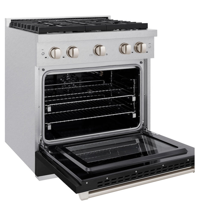 ZLINE 30 in. 4.2 cu. ft. Paramount Gas Range with 4 Burner Cooktop and Convection Gas Oven in Satin Stainless Steel with Black Matte Door (SGRS-BLM-30)