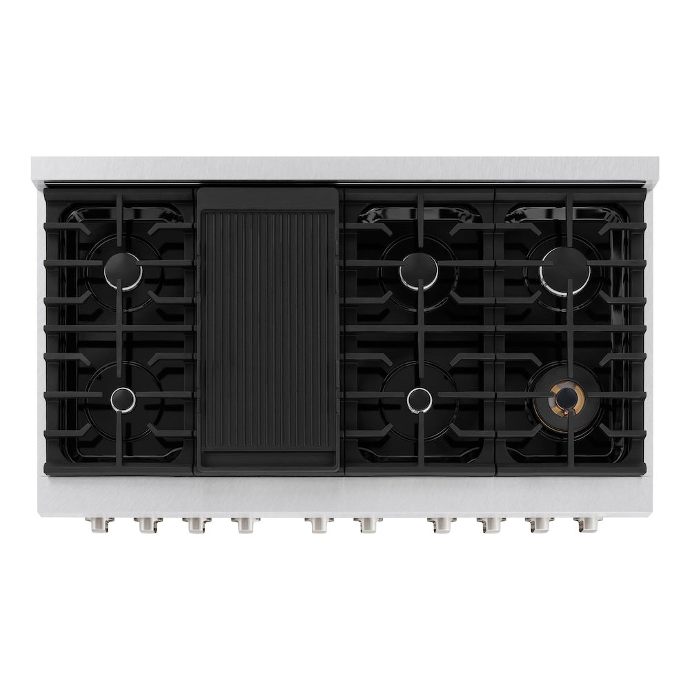 ZLINE 48 in. 6.7 cu. ft. Paramount Double Oven Gas Range with 8 Burner Cooktop in Satin Stainless Steel with Black Matte Doors (SGRS-BLM-48)
