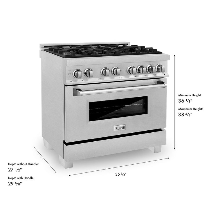 ZLINE 36 in. 4.6 cu. ft. Legacy Dual Fuel Range with 6 Burner Gas Cooktop and Electric Convection Oven in Satin Stainless Steel, Open Box-Excellent Condition