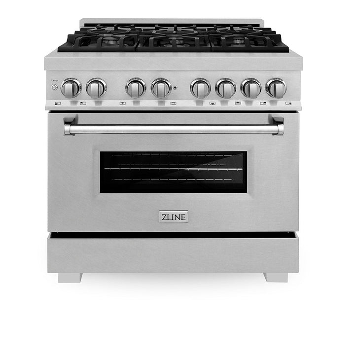 ZLINE 36 in. 4.6 cu. ft. Legacy Dual Fuel Range with 6 Burner Gas Cooktop and Electric Convection Oven in Satin Stainless Steel, Open Box-Excellent Condition