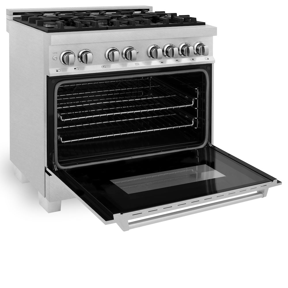 ZLINE 36 in. 4.6 cu. ft. Legacy Dual Fuel Range with 6 Burner Gas Cooktop and Electric Convection Oven in Satin Stainless Steel (RAS-SN-36)