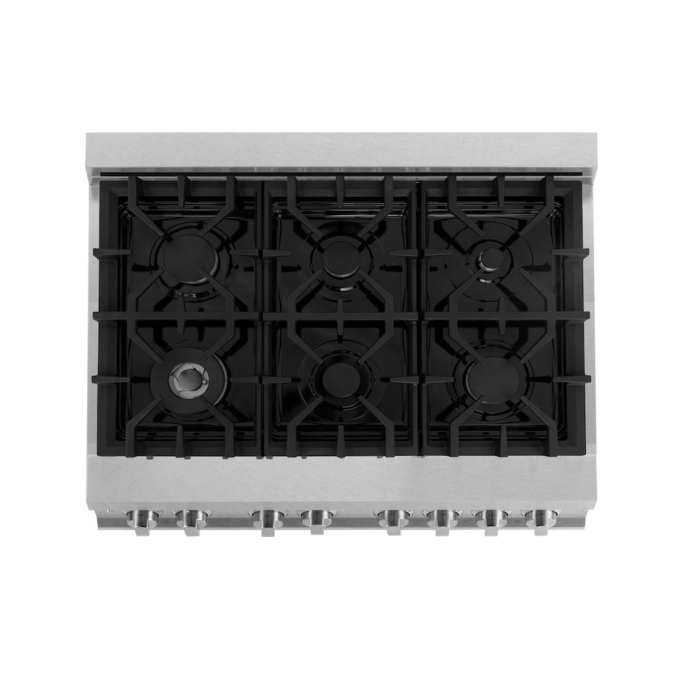 ZLINE 36 in. 4.6 cu. ft. Legacy Dual Fuel Range with 6 Burner Gas Cooktop and Electric Convection Oven in Satin Stainless Steel (RAS-SN-36)