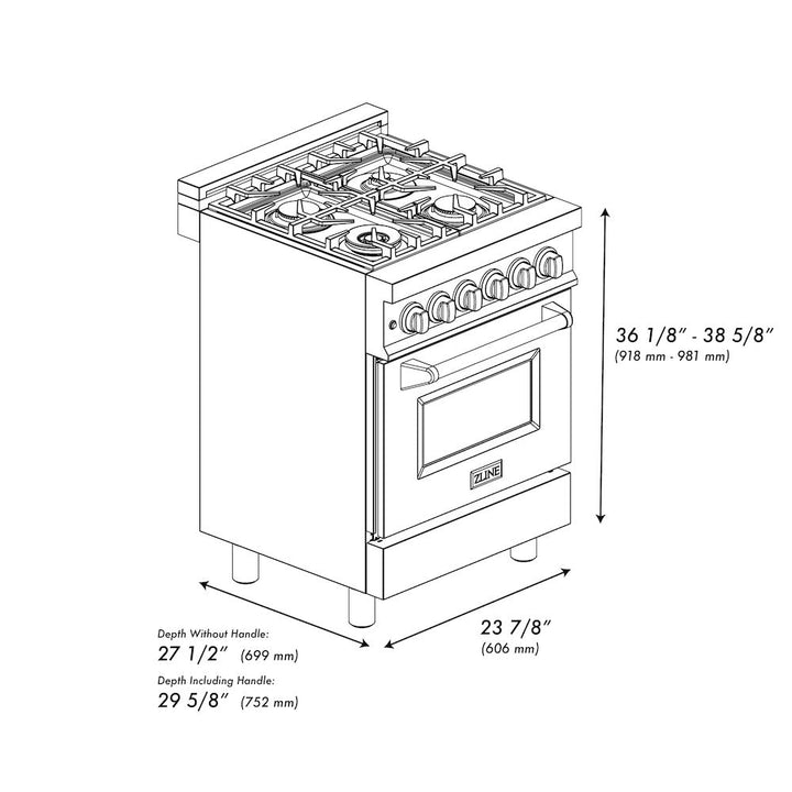 ZLINE 24 in. 2.8 cu. ft. Legacy Dual Fuel Range with 4 Burner Gas Cooktop and Electric Convection Oven in Stainless Steel with Satin Stainless Steel Door (RA-SN-24)