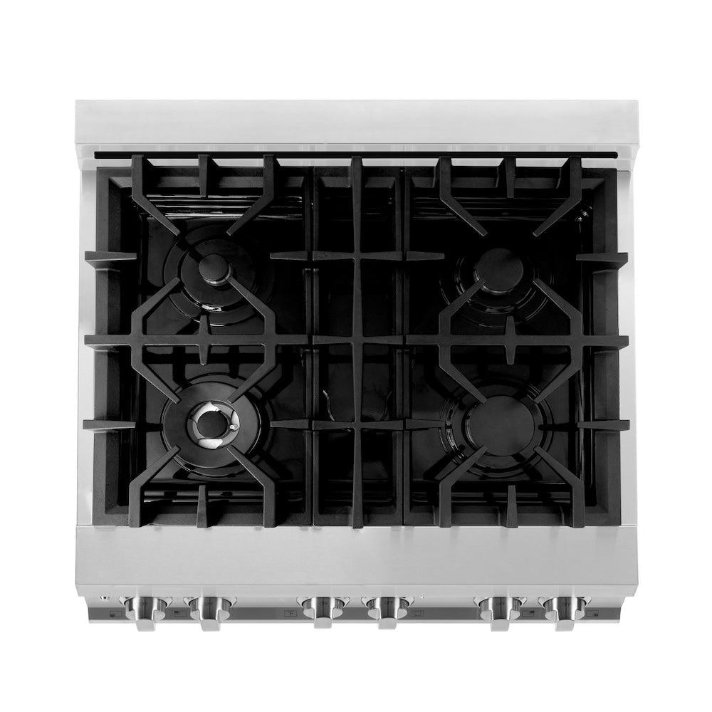 ZLINE 30 in. 4.0 cu. ft. Legacy Dual Fuel Range with 4 Burner Gas Cooktop and Electric Convection Oven in Stainless Steel with Satin Stainless Steel Door (RA-SN-30)