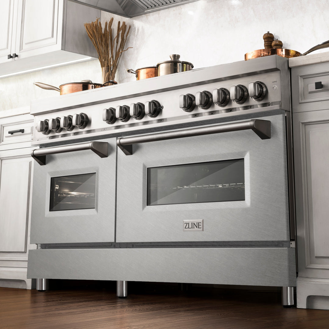 ZLINE 60 in. 7.4 cu. ft. Legacy Dual Fuel Range with 9 Burner Gas Cooktop and 2 Electric Convection Ovens in Stainless Steel with Satin Stainless Steel Doors (RA-SN-60)
