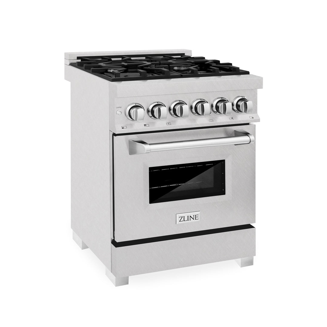 ZLINE 24 in. 2.8 cu. ft. Legacy Dual Fuel Range with 4 Burner Gas Cooktop and Electric Convection Oven in Satin Stainless Steel, Open Box-Excellent Condition