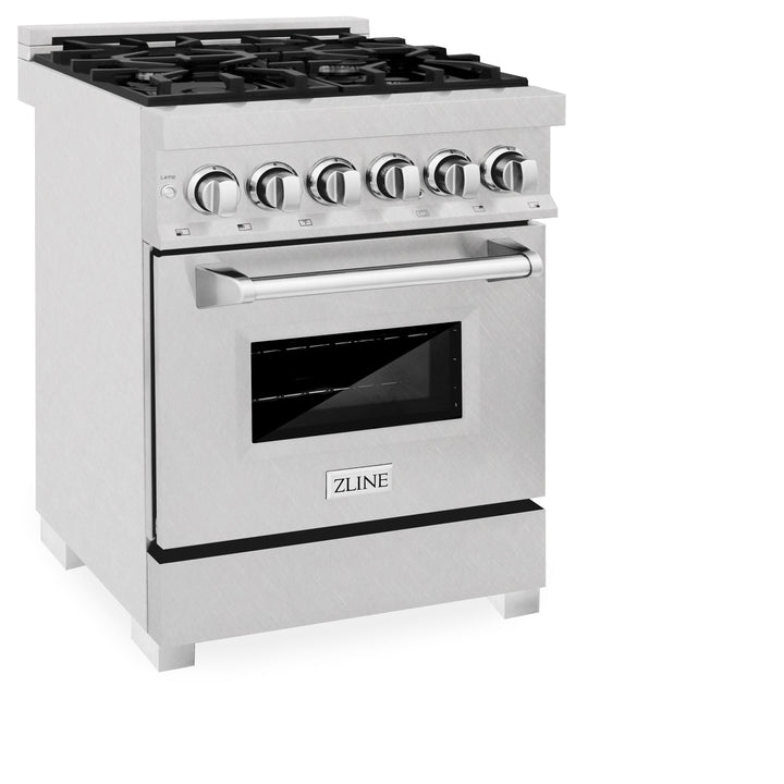 ZLINE 24 in. 2.8 cu. ft. Legacy Dual Fuel Range with 4 Burner Gas Cooktop and Electric Convection Oven in Satin Stainless Steel, Open Box-Excellent Condition