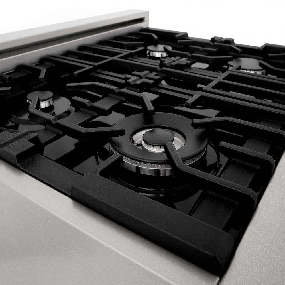 ZLINE 30 in. 4.0 cu. ft. Legacy Dual Fuel Range with 4 Burner Gas Cooktop and Electric Convection Oven in Satin Stainless Steel, Open Box-Excellent Condition