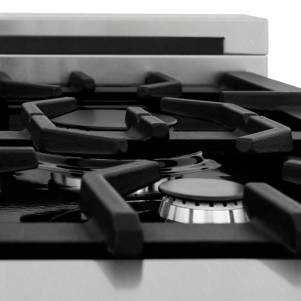 ZLINE 30 in. 4.0 cu. ft. Legacy Dual Fuel Range with 4 Burner Gas Cooktop and Electric Convection Oven in Satin Stainless Steel, Open Box-Excellent Condition