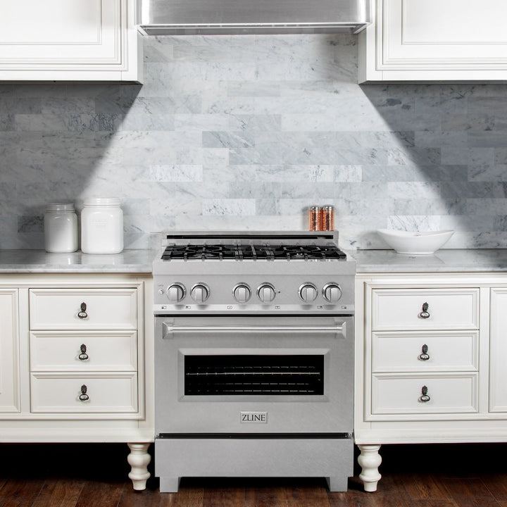 ZLINE 30 in. 4.0 cu. ft. Legacy Dual Fuel Range with 4 Burner Gas Cooktop and Electric Convection Oven in Satin Stainless Steel, Open Box-Excellent Condition
