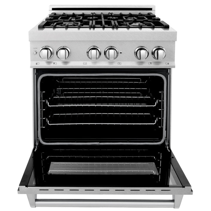 ZLINE 30 in. 4.0 cu. ft. Legacy Dual Fuel Range with 4 Burner Gas Cooktop and Electric Convection Oven in Satin Stainless Steel, Open Box-Excellent Condition