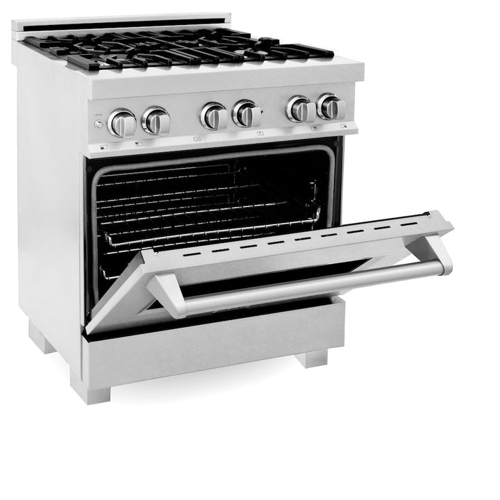 ZLINE 30 in. 4.0 cu. ft. Legacy Dual Fuel Range with 4 Burner Gas Cooktop and Electric Convection Oven in Satin Stainless Steel, Open Box-Excellent Condition
