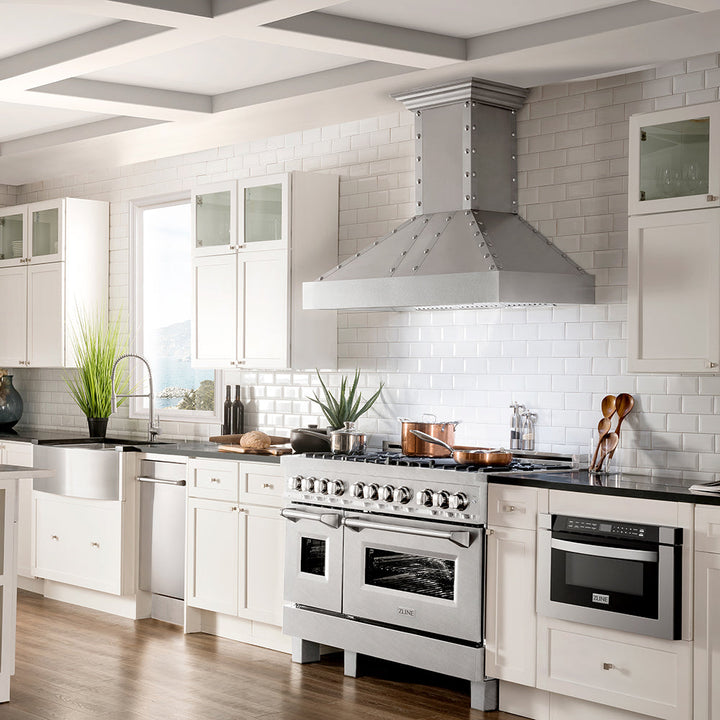 ZLINE 48 in. 6.0 cu. ft. Legacy Dual Fuel Range with 7 Burner Gas Cooktop and 2 Electric Ovens in Satin Stainless Steel, Open Box-Excellent Condition
