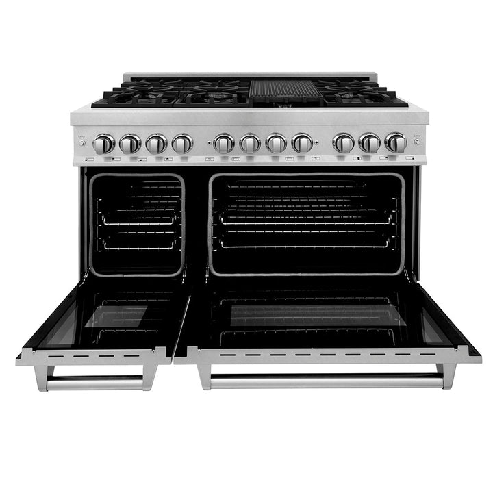 ZLINE 48 in. 6.0 cu. ft. Legacy Dual Fuel Range with 7 Burner Gas Cooktop and 2 Electric Ovens in Satin Stainless Steel, Open Box-Excellent Condition